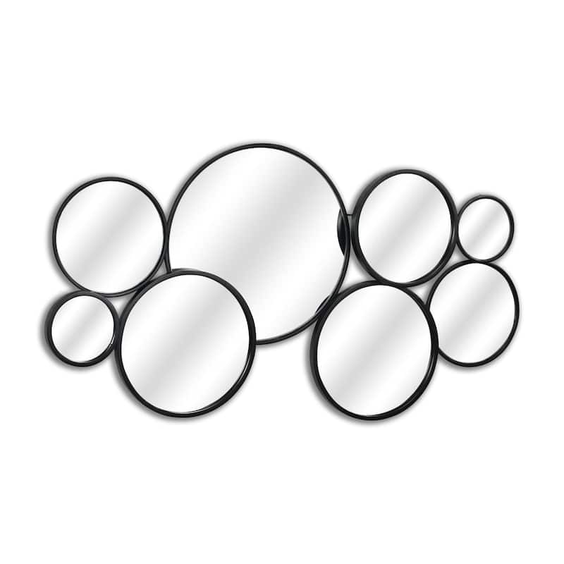 HomeRoots Set Of Eight Black Metal Round Cojoined Accent Mirrors - 36.00 in. x 19.00 in. x 1.75 in.