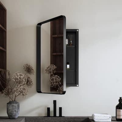 20X30 Inch Recessed Black Metal Framed Medicine Cabinet With Mirror