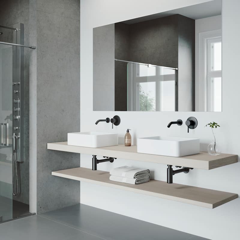 VIGO Olus 5" H Single Handle Wall Mount Bathroom Faucet in Matte Black