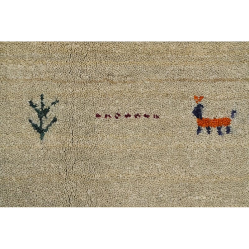 Hand Knotted Oriental 100% Wool Carpet Tribal Animal Pictorial Beige & Ivories Gabbeh Area Rug - 7' 11'' X 7' 9''
