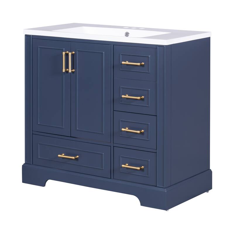 36 inch Solid Wood Traditional Bathroom Vanity with Ceramic Sink and Four Drawers