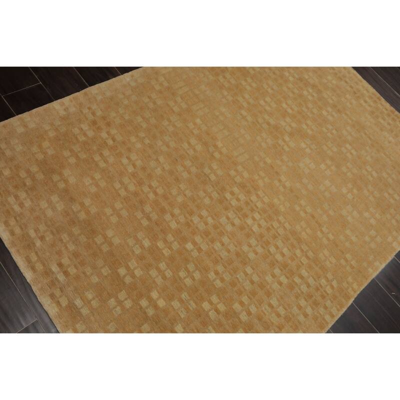 Wool & Silk Beige Tibetan Transitional Swiss Wash 4'1''x5'10'' Hand Knotted Rug - 4' 1'' x 5' 10''