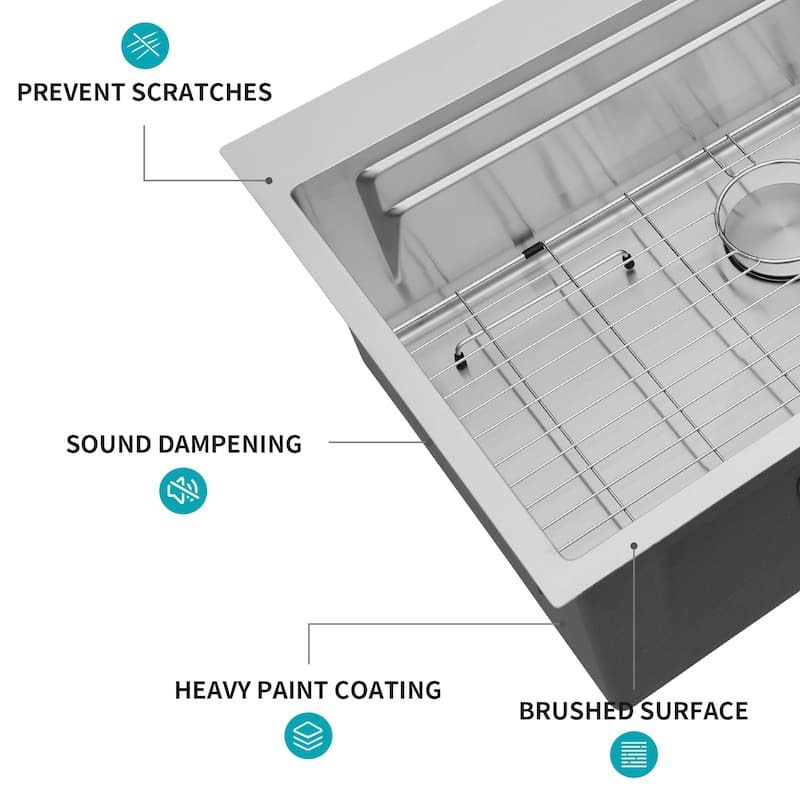33 in. Drop-in Single Bowl 16 Gauge Brushed Nickel Stainless Steel Kitchen Sink Basin - 33" x 22" x 10"