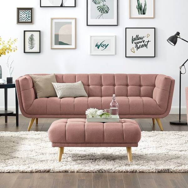 Art Leon Modern Tufted Fabric Soft Sofa With Wood Legs Overstock 28906073