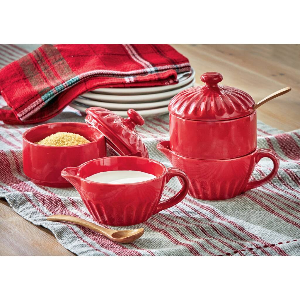 Stinson Red Stoneware Stackable Cream and Sugar Set