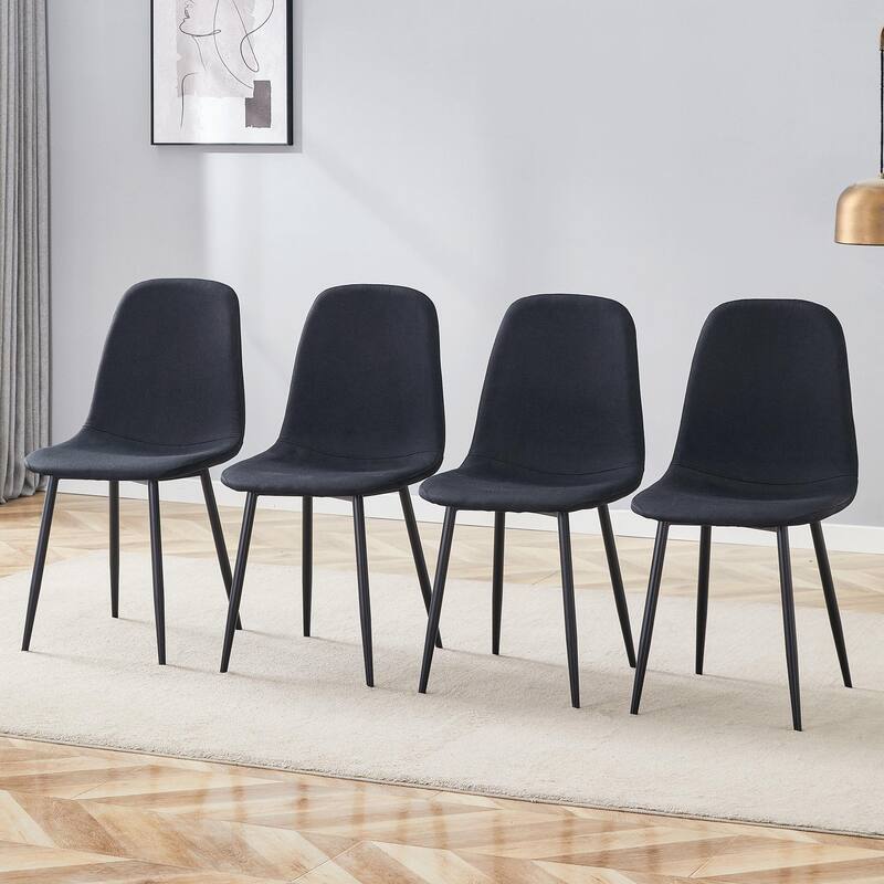 Linen Dining Chair Set of 4 Armless Dining Chair with Metal Legs Kitchen Chair with Round Back Interior Side Chair