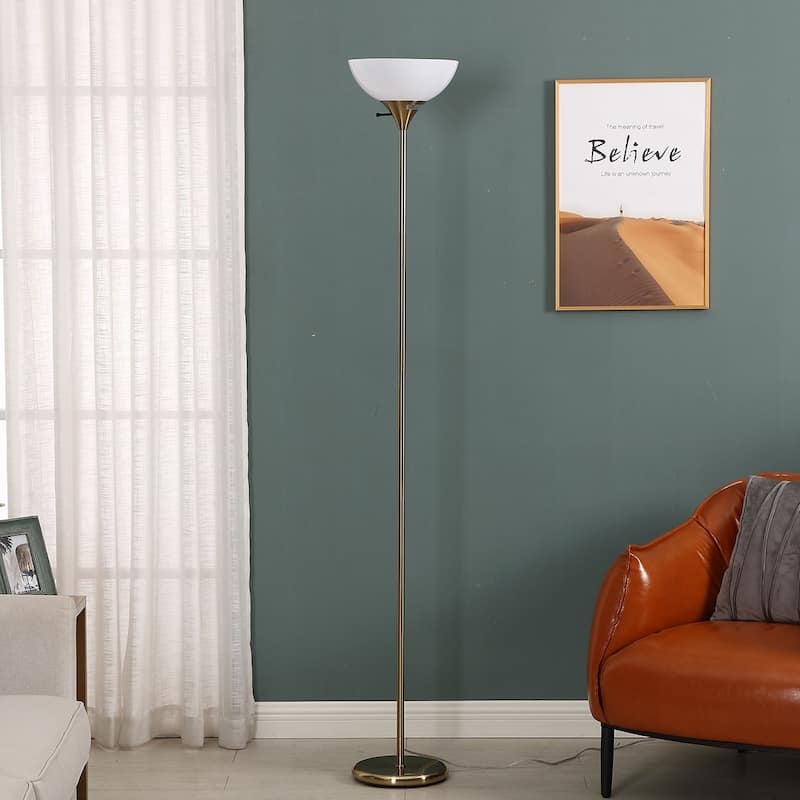 Brightech Sky Dome 72 in. Industrial 3-Way Dimming LED Floor Lamp with White Plastic Bowl Shade
