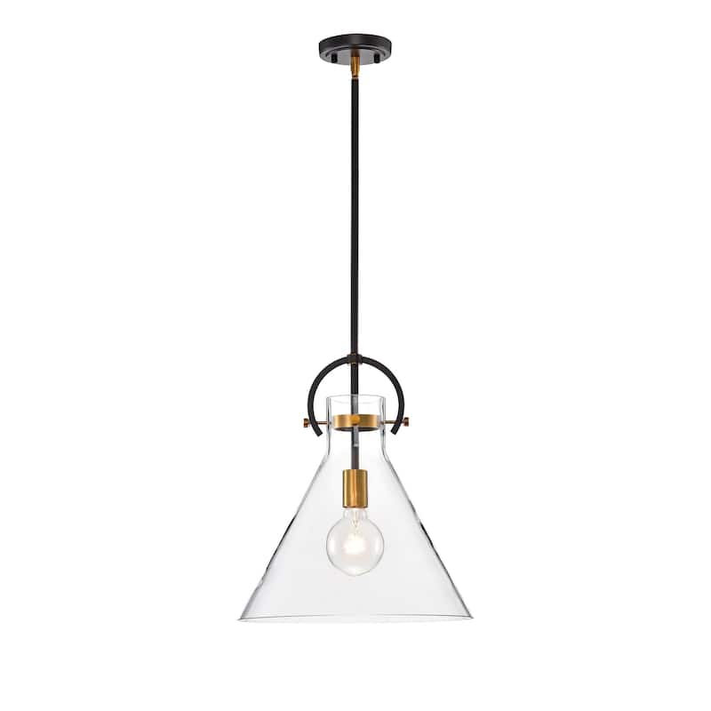 Oil Rubbed Bronze and Antique Gold 1-Light Clear Cone Glass Pendant