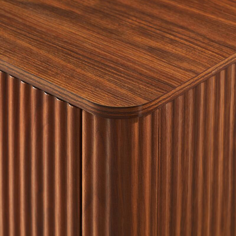 Anmytek Mid-Century Modern Sideboard with Fluted Detailing and Gold Handles in Walnut Finish