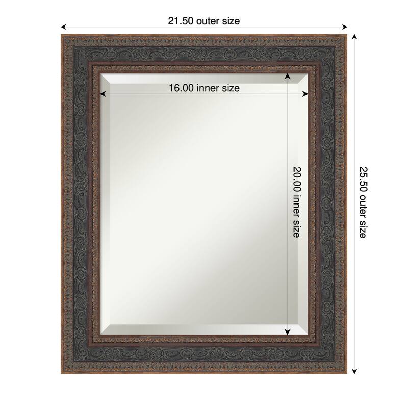 Attic Aged Beveled Wood Framed Bathroom Vanity Wall Mirror - 22 x 26 in - Attic Aged Bronze