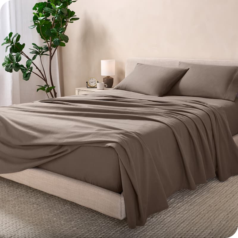 Bare Home Cotton Flannel Sheet Set - Velvety Soft Heavyweight - Split King - Taupe