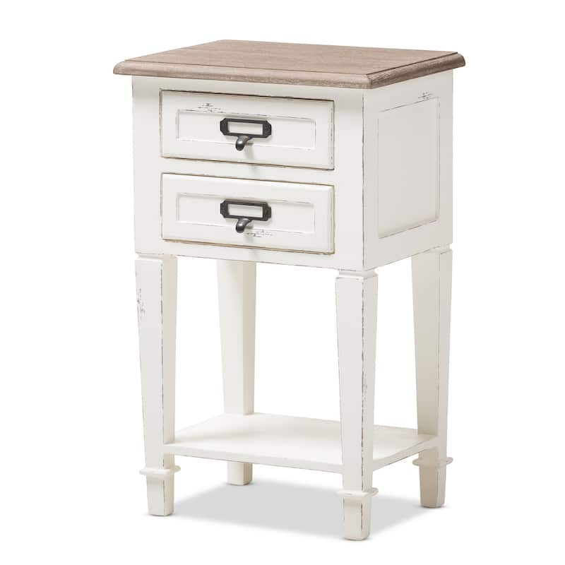 Side Table with Drawer - Weathered Oak & White Nightstand - 15.75" Wide Accent Table