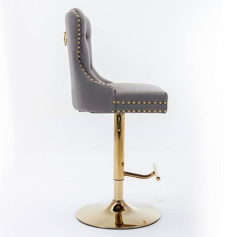 Modern Golden Swivel Velvet Barstools with Adjustable Height, Tufted Design for Kitchen and Pub - Set of 2