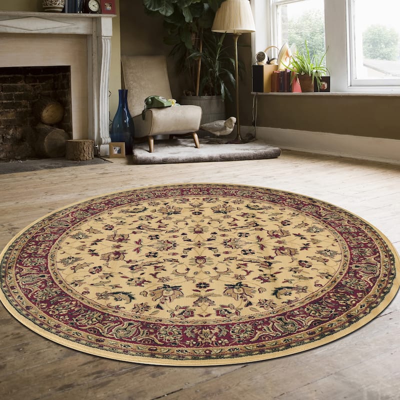 Admire Home Living Caroline Traditional Floral Sarouk Pattern Area Rug - 5'3" Round - Ivory
