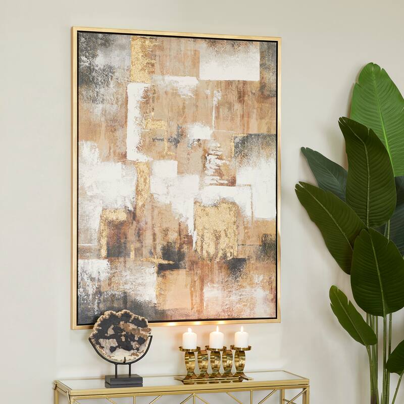 CosmoLiving by Cosmopolitan Gold Canvas Abstract Framed Wall Art with Gold Frame