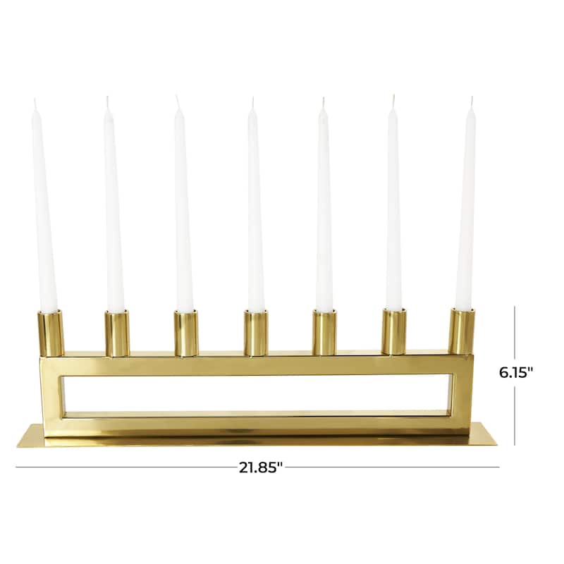 Stainless Steel Metal 7 Candle Candelabra with Rectangular Frame - Gold - Roche River Decor - 3"W x 22"L x 6"H