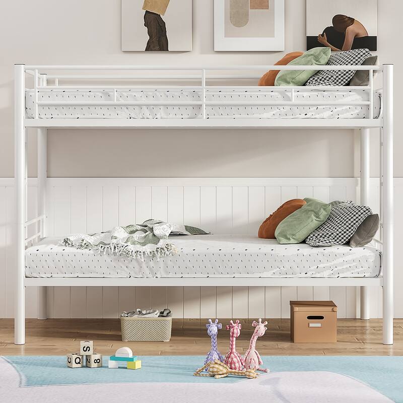 VECELO Twin Over Twin Metal Bunk Bed Frame for Kids Teens, Heavy Duty Noise-Free Platform Bed, Storage Space