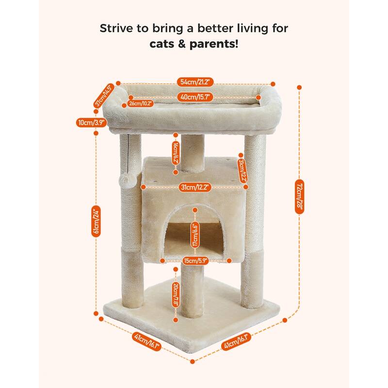 29" Indoor Cat Tree Tower Cat Condo with Scratching Posts & Plush Perch