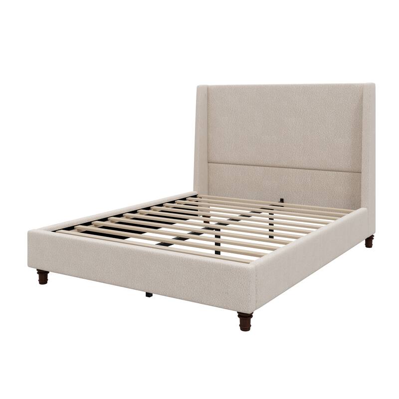 Christopher Knight Home - Modern 52.7" Tall Wingback Boucle Upholstered Platform Bed Frame with Solid Wood Legs & Slat Support