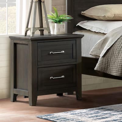 Inyx Transitional Walnut 2-Drawer Solid Wood Nightstand with USB by Furniture of America