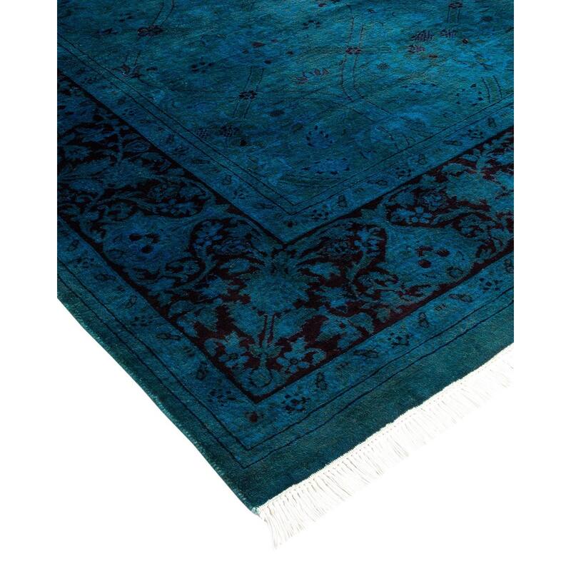 Overton Hand Knotted Wool Vintage Inspired Modern Contemporary Overdyed Blue Area Rug - 6' 1" x 8' 6"