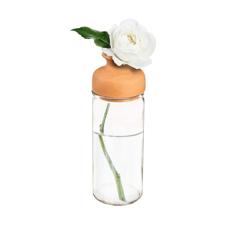 Clear Vase with Terracotta Top