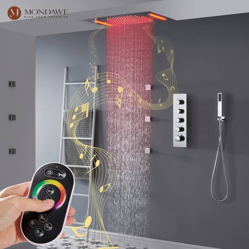 64 Colors LED Light and Music Ceiling Mounted Thermostatic Shower System