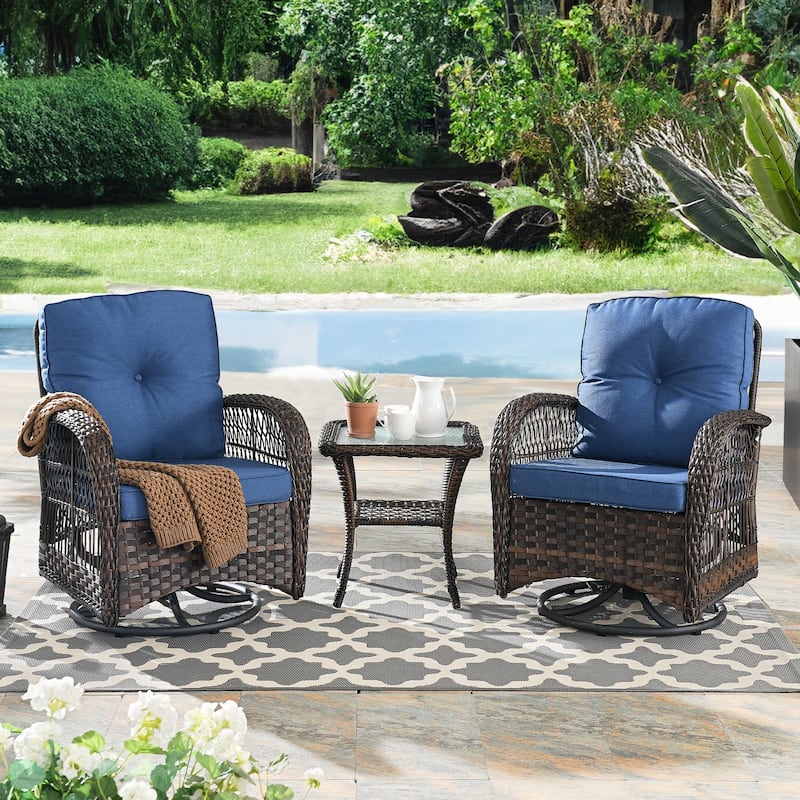 3 Pieces Patio Swivel Chair Gliders Rocker Chair - Brown - Brown - Beige