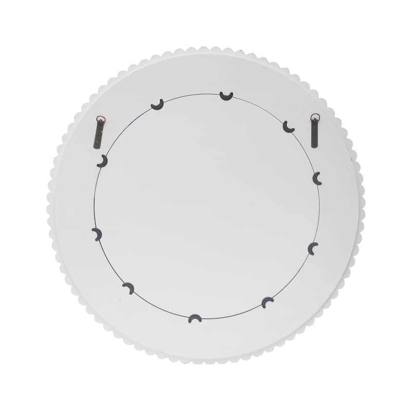 Distressed White Wood Carving Round Mirror, 31.5"