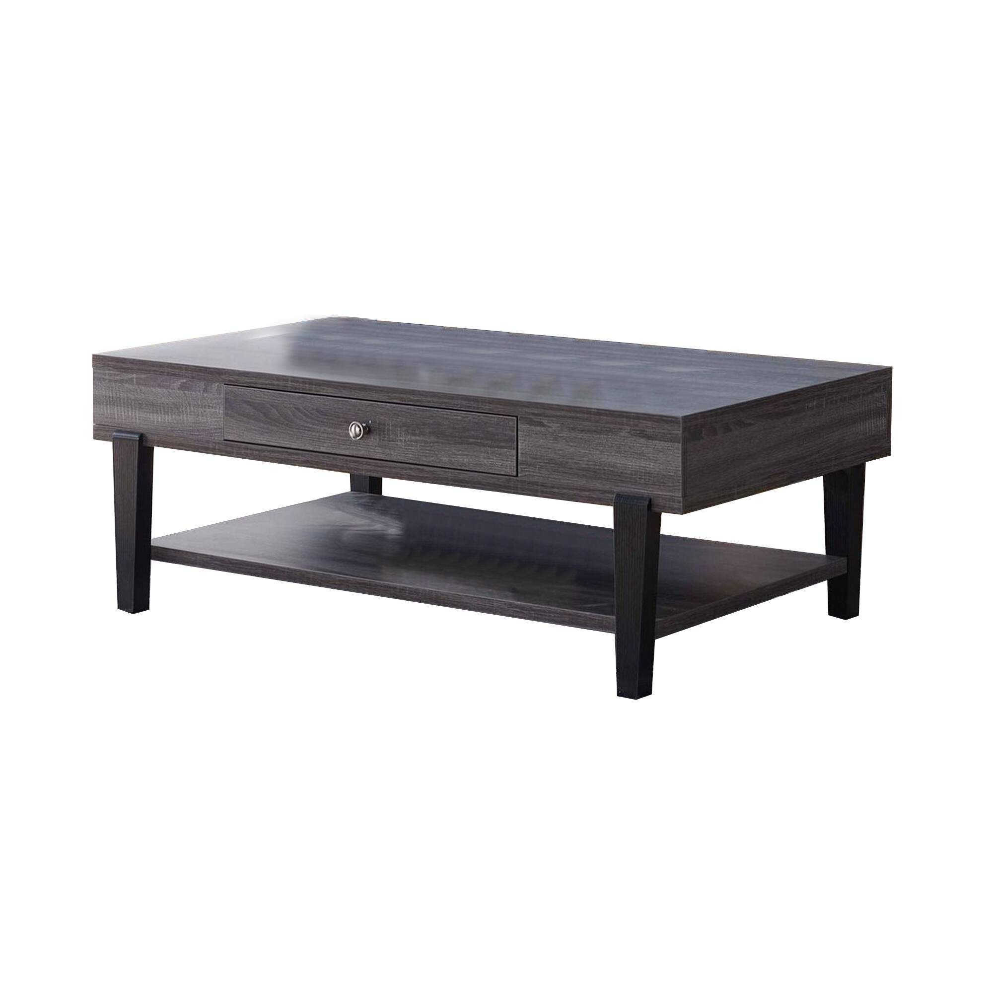 1 Drawer Wooden Coffee Table with 1 Open Shelf, Distressed Gray