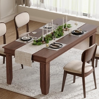 71" Rustic Dining Table for 6–8, Wood Rectangular Kitchen Table with Trim Edge, Brown