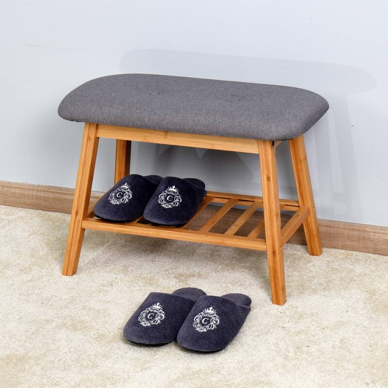 Bamboo shoe bench with cushion