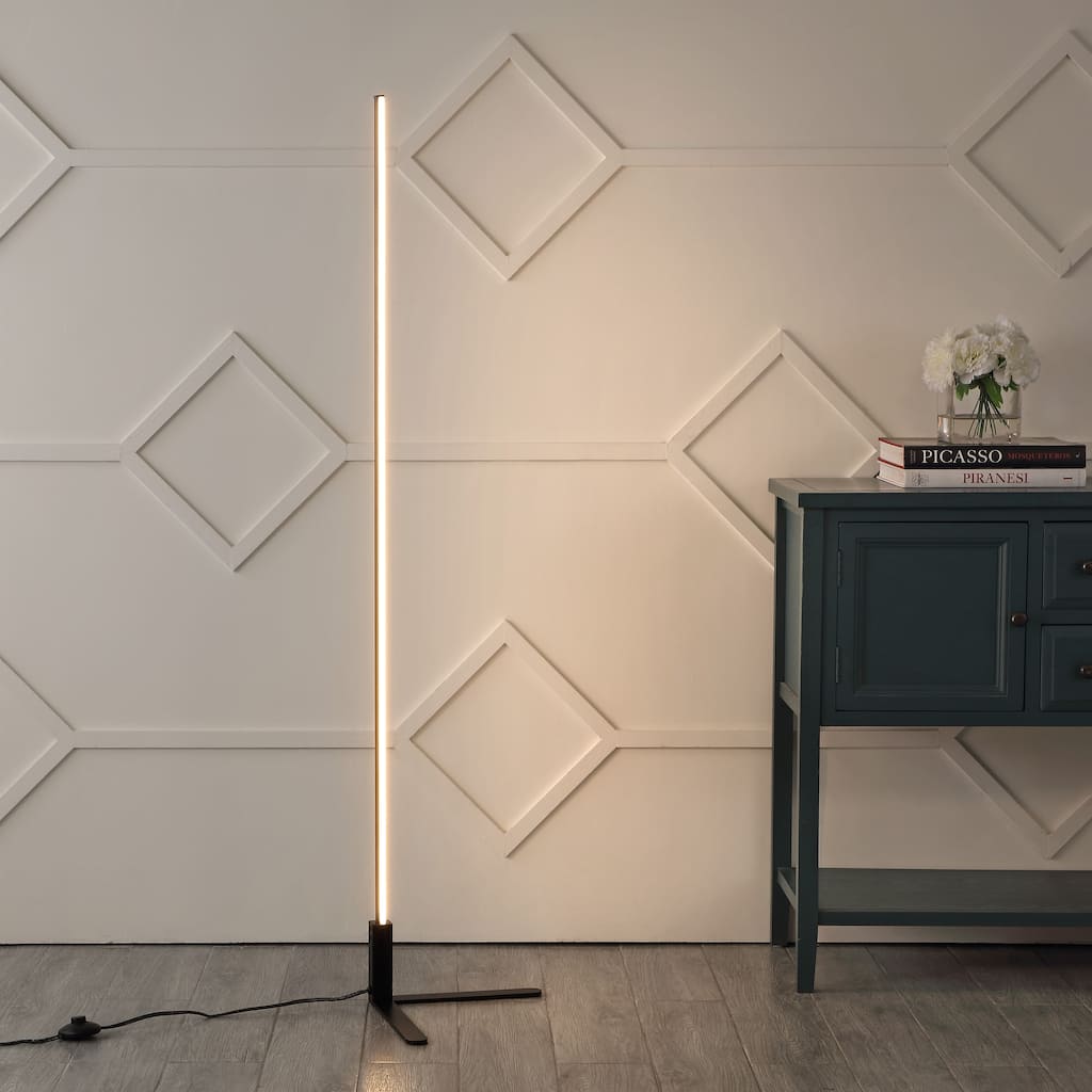 Malthe 60.5" Modern Contemporary Aluminum/Iron Integrated LED Post Floor Lamp, by JONATHAN Y