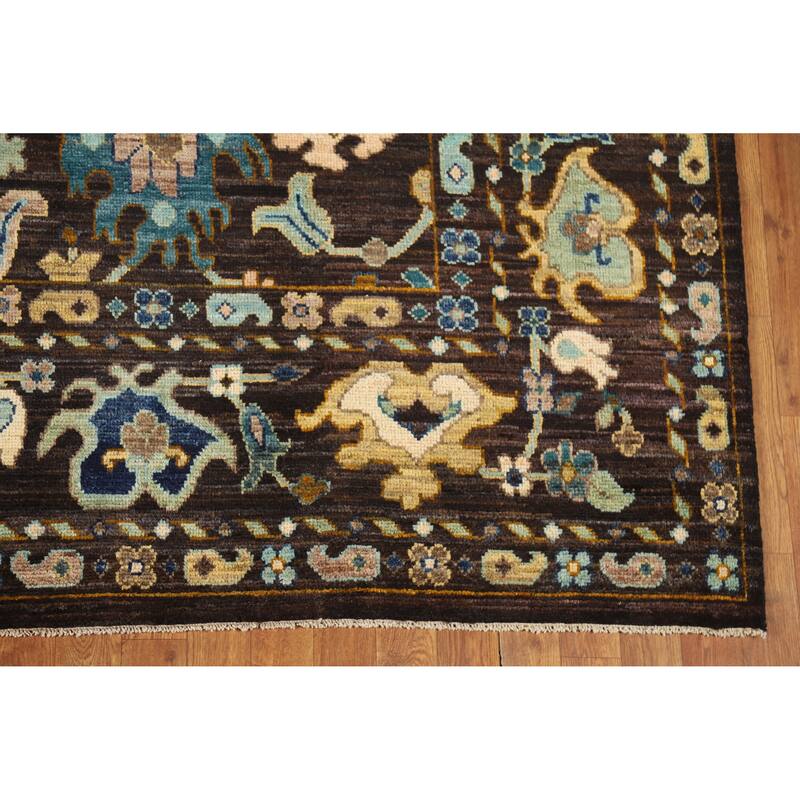 Hand Knotted Oriental 100% Wool Carpet Transitional All-Over Brown Oushak Area Rug - 10' 0'' X 8' 1''