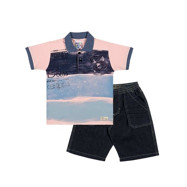 Toddler Boy Outfit Polo Shirt and Denim Shorts Pulla Bulla Sizes 1-3 Years