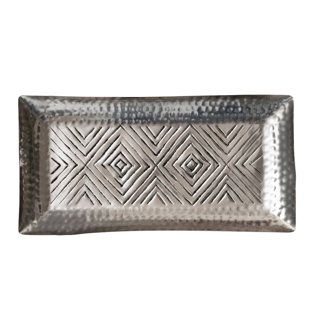 Decorative Aluminum Tray with Geometric Design - 8.0"L x 20.0"W x 1.5"H