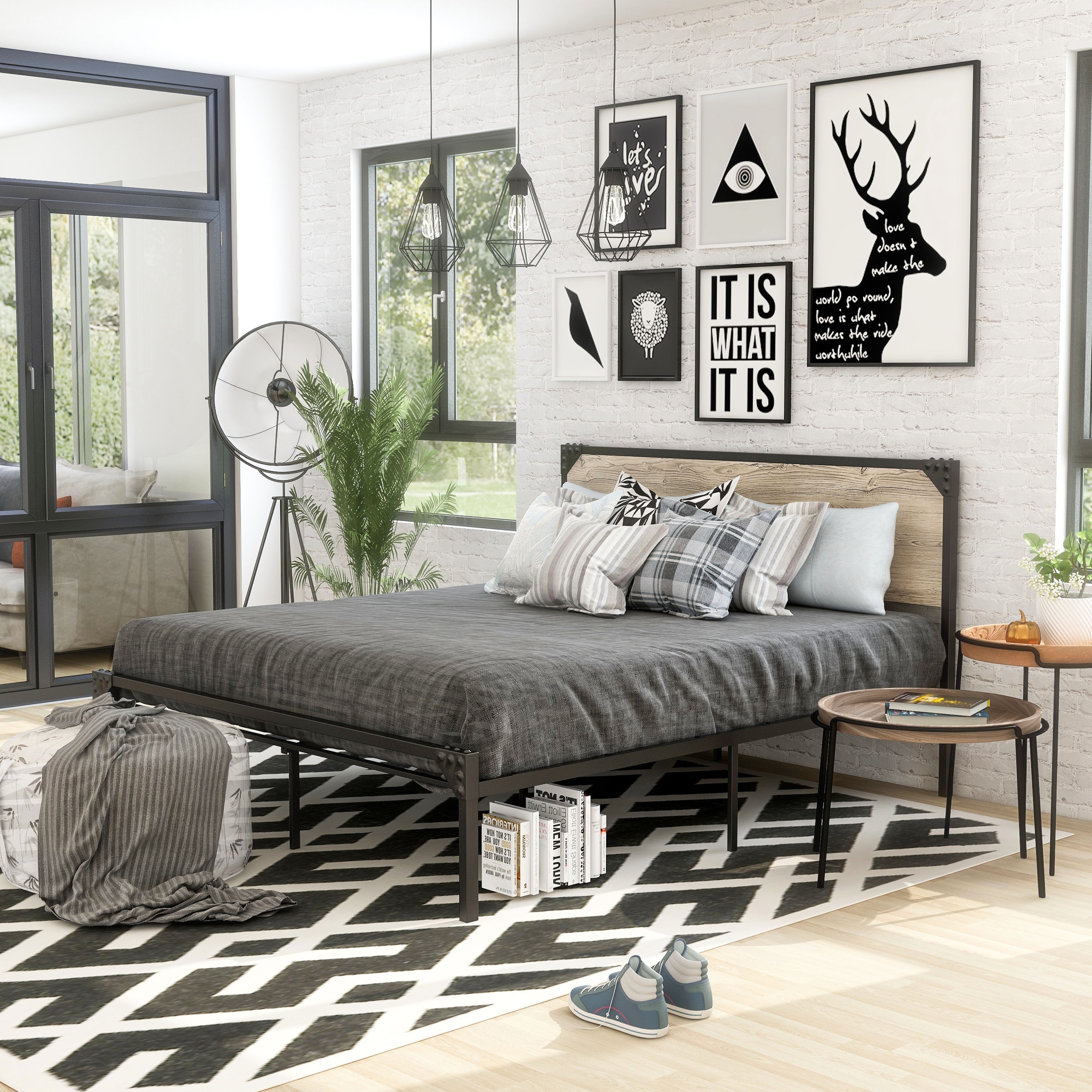 Furniture of America Aramana Industrial Two-tone Steel Platform Bed
