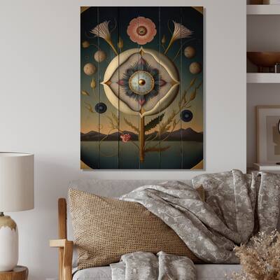 Designart 'Blossoming Geometric Flower Art IV' Floral Wood Wall Art - Natural Pine Wood