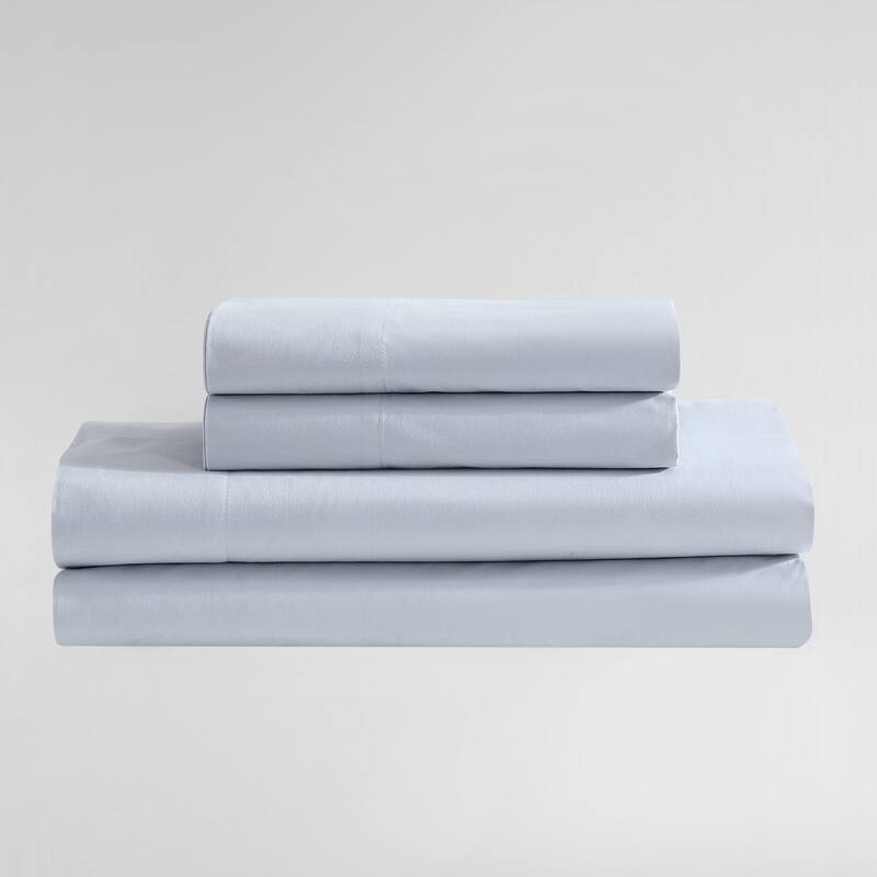Calvin Klein Enhanced Cooling Solid Cotton Sheet Set - Light Blue - Queen