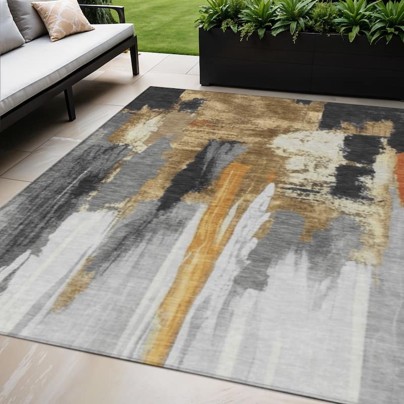 HomeRoots Abstract Transitional Rectangle Outdoor Rug - 5' X 8'