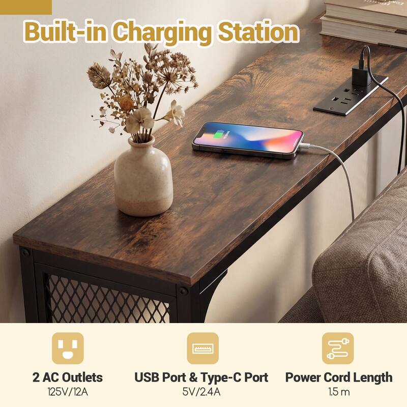 Gymax 71'' Console Table w/Power Outlet Metal Frame for Hallway Foyer