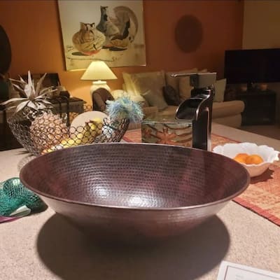 Handcrafted 17" Oval Copper Vessel Bathroom Sink with Pop-Up Drain by SimplyCopper - 17" x 12.5" x 5"