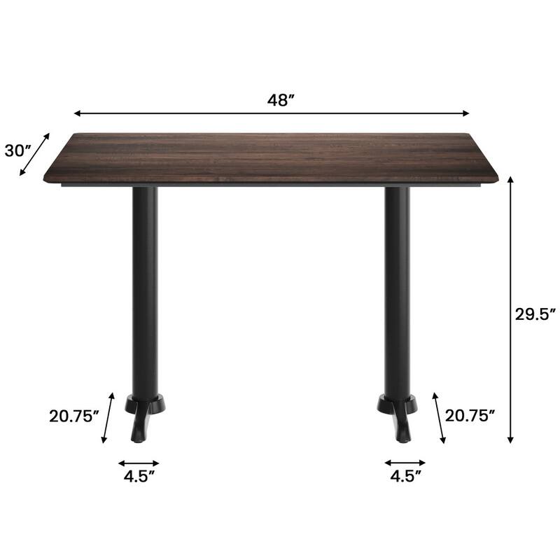 Commercial HPL Tabletop with Bar Height Dual T Bases - 48"W x 30"D x 29.5"H