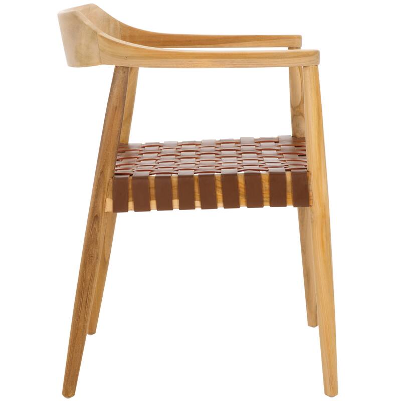 SAFAVIEH Diana Solid Wood & Leather Accent Chair (Fully Assembled) - W22" x D21" x H29" - 22Wx21Dx29H