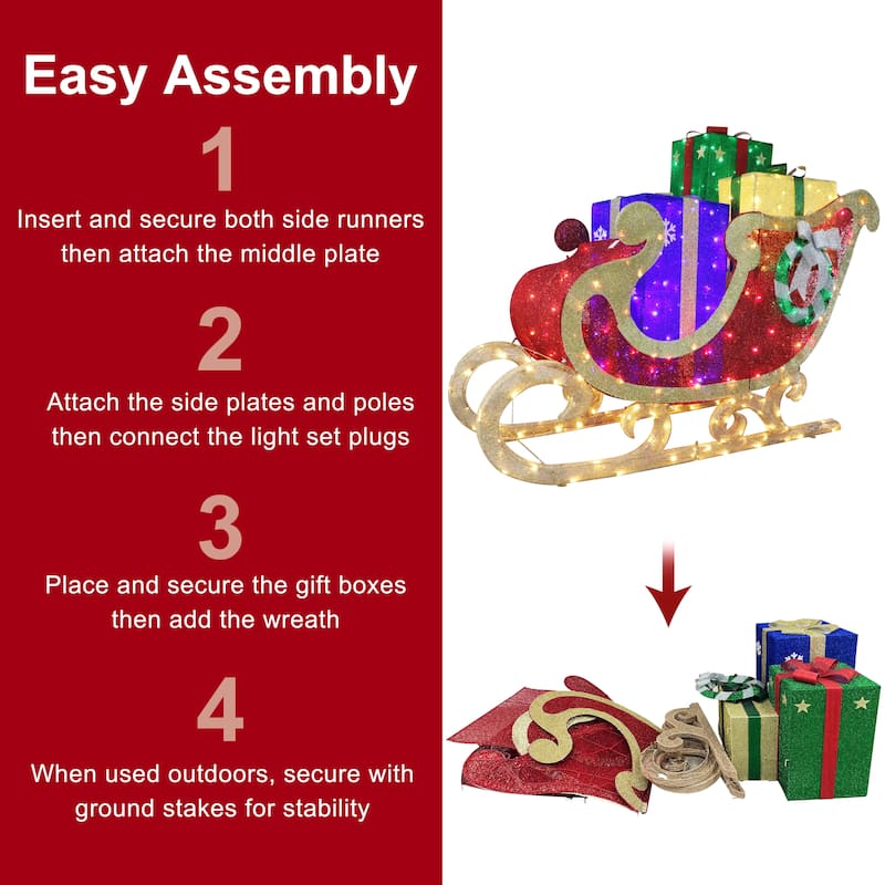 Puleo International 5' Outdoor Christmas Sleigh with Gift Boxes - Red