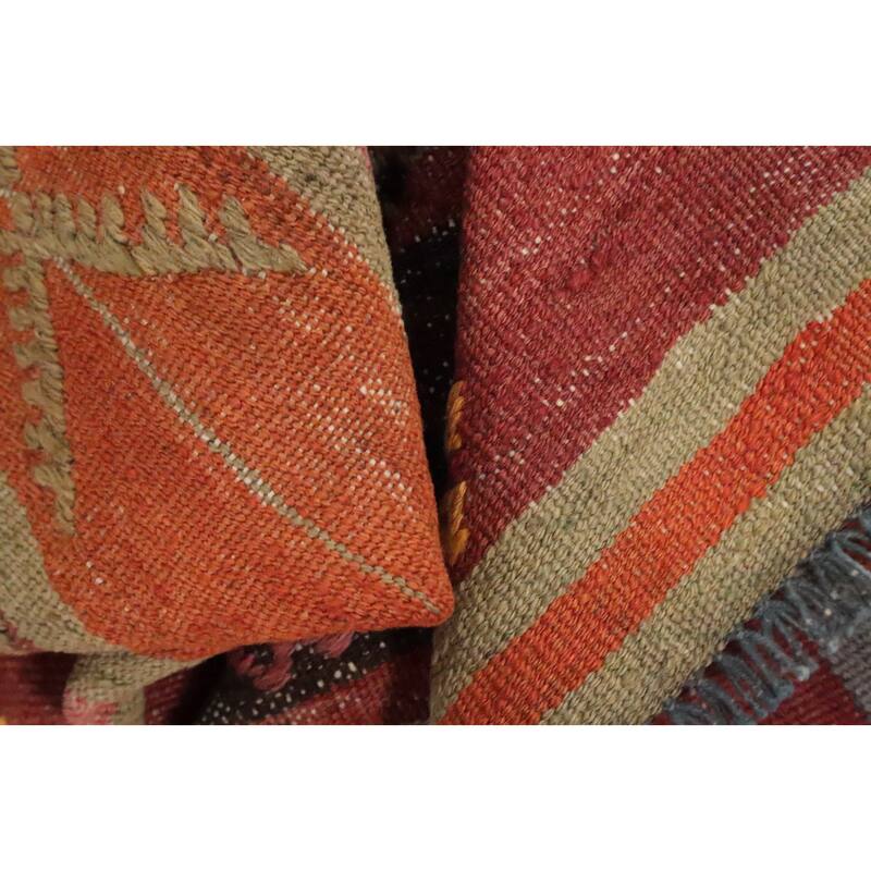 Hand Woven Oriental 100% Wool Carpet Southwestern Tribal Oranges & Rust Kilim Area Rug - 8' 9'' X 6' 3''