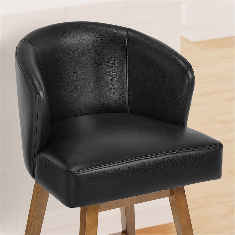 26 Inch Upholstered Swivel Counter Height Bar Stools with Back and Solid Wood Frame - 37.8"H x 20.9"W x 21.3"D