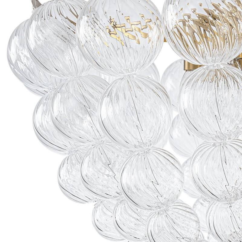 Glam Brass Tiered Swirled Glass Bubble Bead Cage Round Chandelier