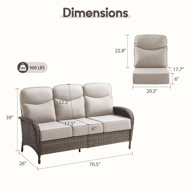 Meyreso 3-Seat Handwoven Wicker Patio Sofa with 6-Inch Thick Cushions