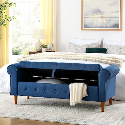 Modern Blue Tufted Button Storage Ottoman Bench